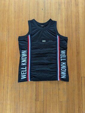 Well Known Studios Mens Small Mesh Basketball Jersey Black Red White Stripe Tank